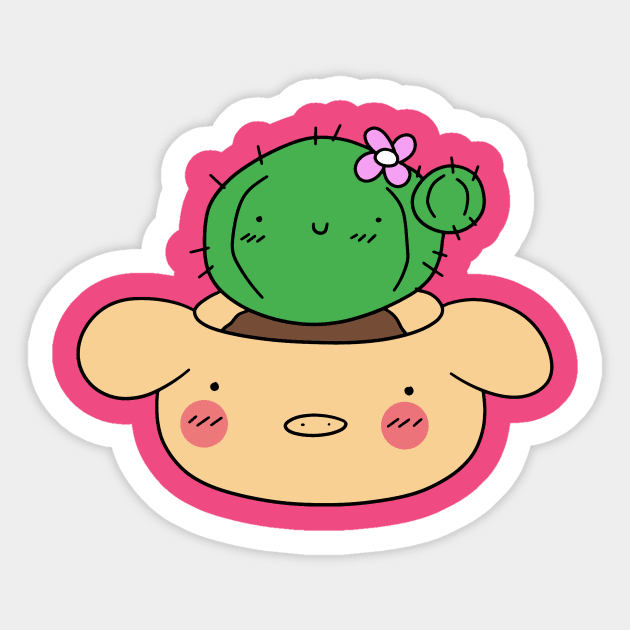 Cactus and Pig Planter Sticker by saradaboru